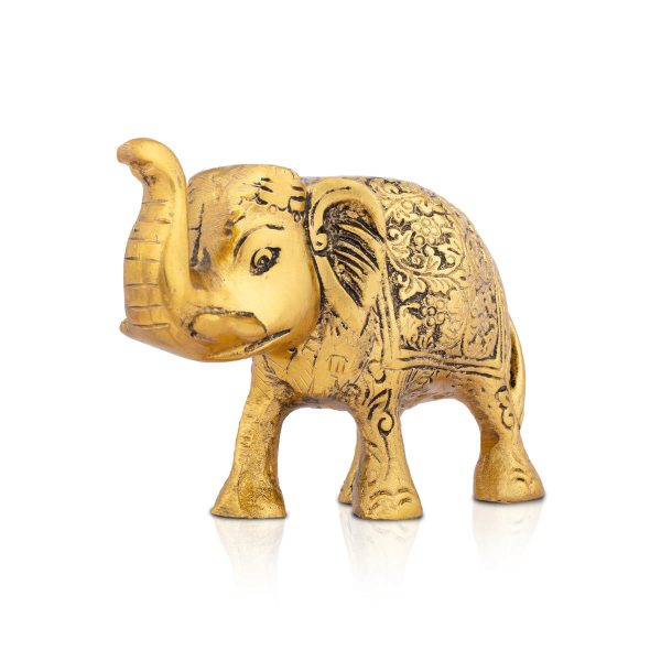 Elephant Statue - 3 x 5 Inches | Gold Polish Elephant Figurine  Aluminium Elephant Sculpture for Home Online