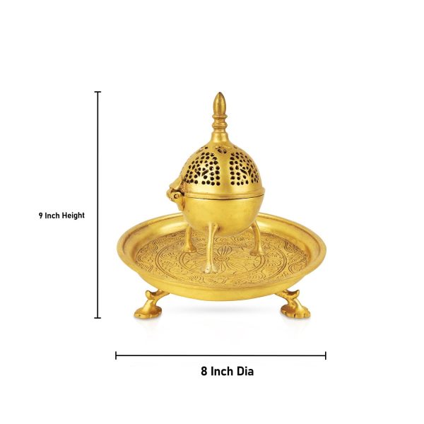 Sambrani Stand - 9 x 8 Inches | Antique Brass Dhoop Stand  Dhoop Holder for Pooja Fashion