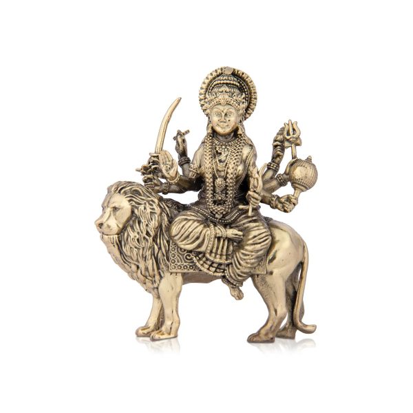 Durga Devi Statue Sitting on Lion - 4 x 3 Inches | Durga Maa Idol  Brass Idol  Durga Murti for Pooja  175 Gms Approx For Discount