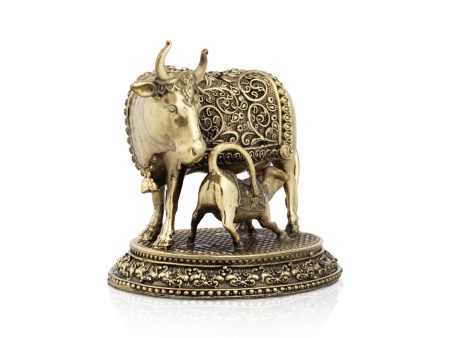 Cow and Calf Idol - 3 x 3.5 Inches | Brass Kamadhenu Statue  Cow Calf Statue for Pooja  210 Gms Approx Cheap