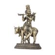 Krishna with Cow Statue - 5 x 4 Inches | Brass Idol  Cow and Krishna statue for Pooja  510 Gms Approx For Discount