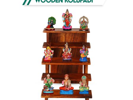 Golu Stand - 11.5 x 8.5 Inches | 5 Step with Kolam Design Golu Step  Wooden Golu Padi for Navratri For Sale