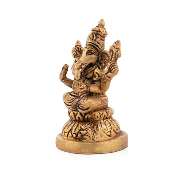 Ganesh Murti - 4.5 x 3 Inches | Antique Brass Statue  Vinayaka Idol for Pooja   680 Gms Approx Sale