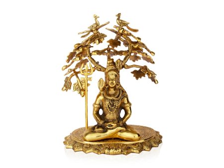 Shiva Statue - 15 x 12 Inches | Aluminium Shiv Murti Sitting Under The Tree  Gold Polish Shivan Idol for Pooja Online Sale