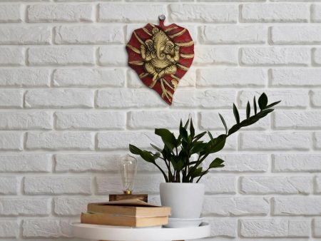 Leaf Ganesh Wall Hanging - 7 x 4.75 Inches | Gold Polish  Aluminium Vinayagar Wall Hanger for Home Discount