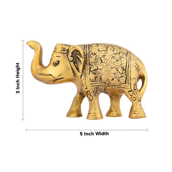 Elephant Statue - 3 x 5 Inches | Gold Polish Elephant Figurine  Aluminium Elephant Sculpture for Home Online