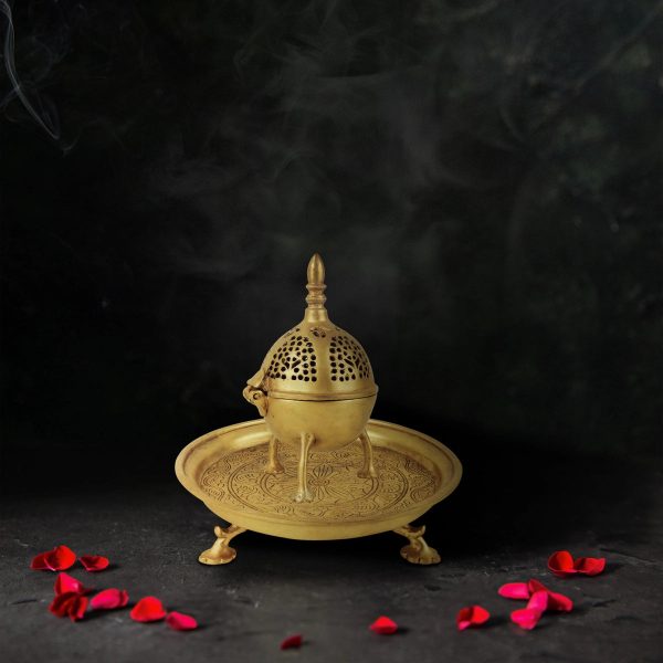 Sambrani Stand - 9 x 8 Inches | Antique Brass Dhoop Stand  Dhoop Holder for Pooja Fashion