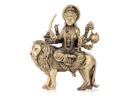 Durga Devi - 5 x 3.75 Inches | Durga Statue Sitting On Lion  Brass Idol for Pooja  285 Gms Approx Online Sale