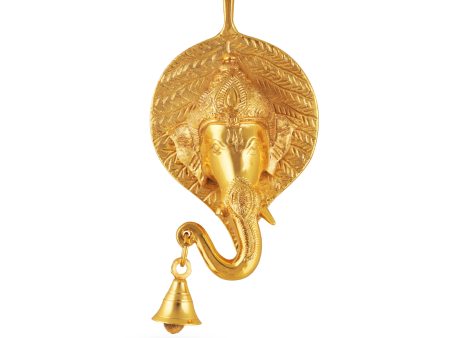 Leaf Ganesh Wall Hanging - 9 Inches | Ganesha Head  Brass Idol  Gold Polish Ganesha Face for Pooja Online Hot Sale