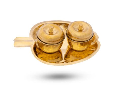 Pooja Plate - 1.5 x 5 Inches | Brass Plate  Leaf Plate with Kumkum Pot  Thali Plate for Home  65 Gms Approx Supply