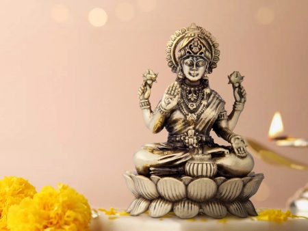 Laxmi Devi Statue - 5 x 3.75 Inches | Brass Idol  Lakshmi Statue Sitting On Lotus  400 Gms Approx Sale