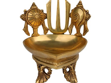 Shank Chakra Namam Agal Deepam - 7 x 6 Inches | Brass Lamp  Diya for Pooja  2.260 Kgs Approx Discount