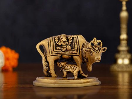 Cow and Calf Statue - 2.5 x 3 Inches | Antique Brass Statue  Kamadhenu Statue for Pooja  520 Gms Approx Hot on Sale