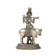 Krishna with Cow Statue - 5 x 4 Inches | Brass Idol  Cow and Krishna statue for Pooja  510 Gms Approx For Discount