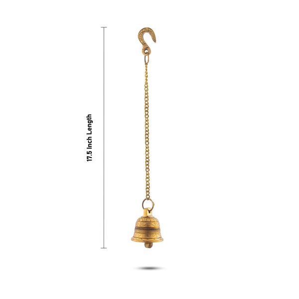 Pooja Hanging Bell with Chain - 17.5 Inches | Antique Brass Bell  Hanging Bells for Mandir  330 Gms Approx Online