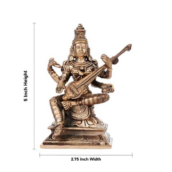 Saraswati Murti - 5 Inches | Panchaloha Statue  Saraswati Idol for Pooja  550 Gms Approx Supply