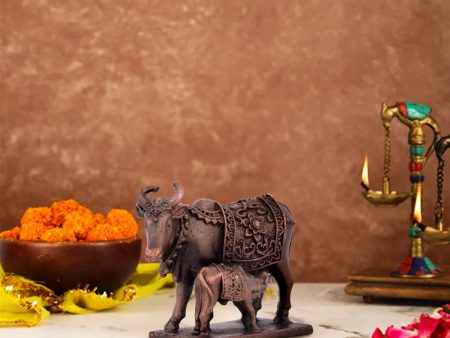 Cow and Calf Idol - 1.5 x 2 Inches | Copper Idol  Kamadhenu Statue for Pooja  85 Gms Approx Sale