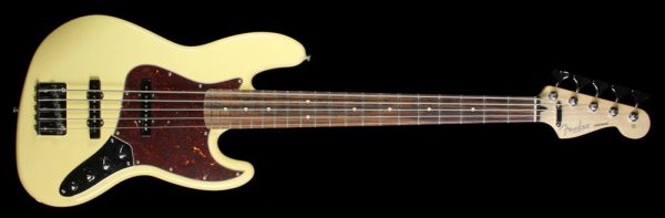 Used Fender Deluxe Series Active Jazz Bass V Electric Bass Guitar Vintage White For Sale