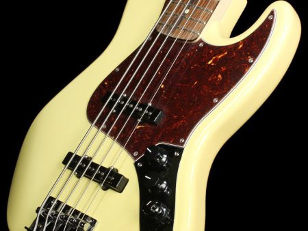 Used Fender Deluxe Series Active Jazz Bass V Electric Bass Guitar Vintage White For Sale