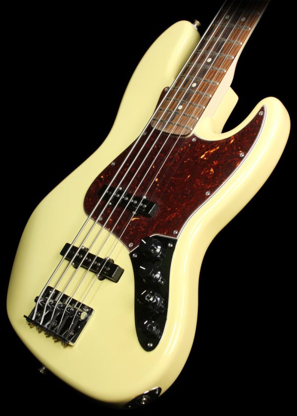 Used Fender Deluxe Series Active Jazz Bass V Electric Bass Guitar Vintage White For Sale